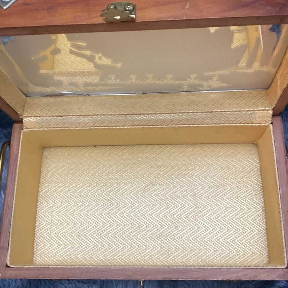 Vintage Wooden Jewelry Box with Brass Accents - Picture 6 of 16